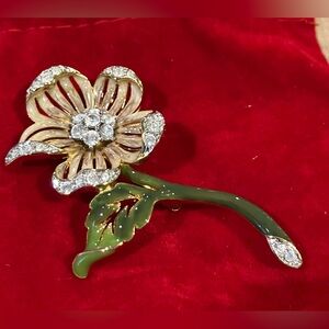EUC Nolan Miller Brooch 2.5” Peach Enamel Floral Brooch with Crystals Vintage